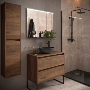 Meuble salle de bains et plan de toilette 80cm 2 tiroirs Noyer Maya NOJA - SALGAR 105479