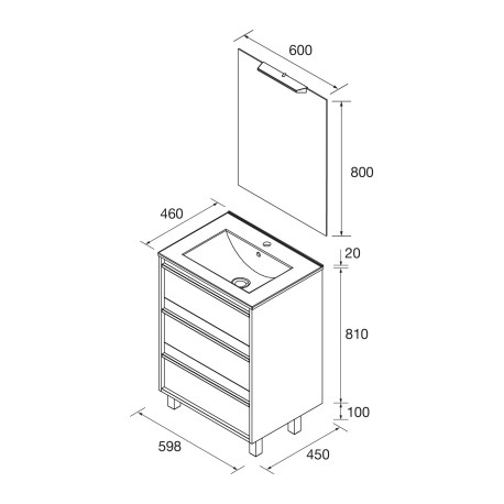 Ensemble Salle De Bains Attila 60 3 Tiroirs Chêne Africain - SALGAR 105210 