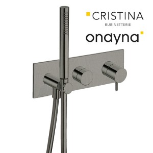 Façade douche thermostatique 2 sorties chrome noir brosse - CRISTINA ONDYNA TV70275 