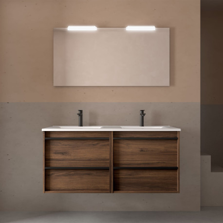 Meuble salle de bains + Vasque 120cm 4 tiroirs Noyer Maya ATTILA - SALGAR 104929