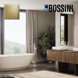 Mélangeur bain/douche avec colonnette d'alimentation par le sol et douchette flat one or brossé GILLO - BOSSINI Z00761030