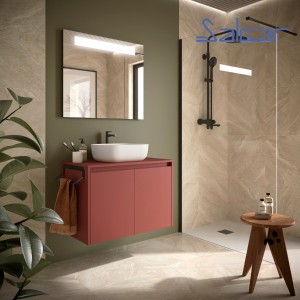 Ensemble meuble et plan de salle de bain 2 Portes Noja 800 Red Satin - SALGAR 105557