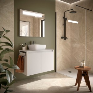 Ensemble meuble et plan de salle de bain 2 Portes Noja 800 White Satin - SALGAR 105553