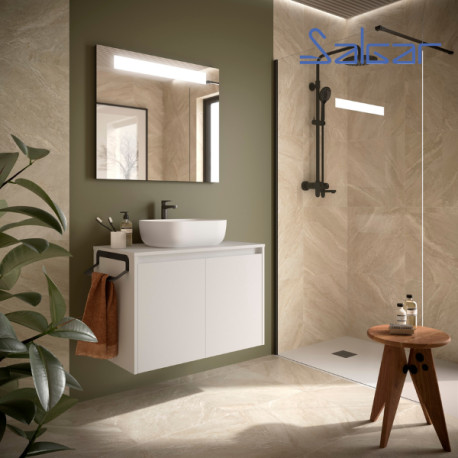 Ensemble meuble et plan de salle de bain 2 Portes Noja 800 White Satin - SALGAR 105553
