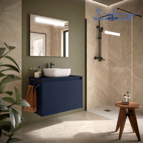 Ensemble meuble et plan de salle de bain 2 Portes Noja 800 Blue Satin - SALGAR 105555