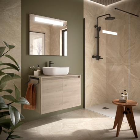Ensemble meuble et plan de salle de bain 2 Portes Noja 800 Chêne Naturel - SALGAR 105558