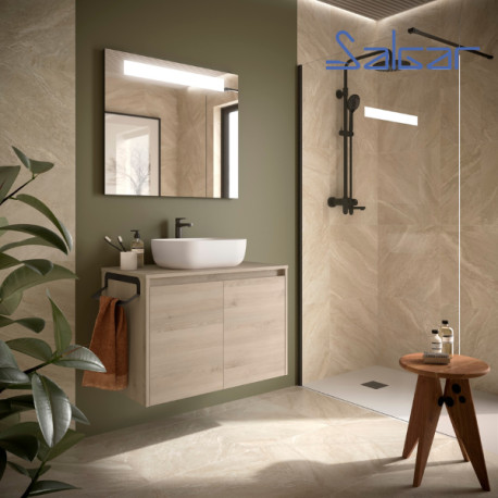 Ensemble meuble et plan de salle de bain 2 Portes Noja 800 Chêne Naturel - SALGAR 105558