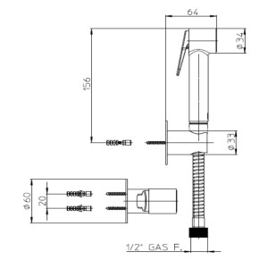 Ensemble douchette avec support et flexible en laiton 125 cm Paloma-Brass Nickel satiné - Bossini CA2001B094