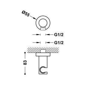Support fixe avec arrivée d’eau pour douchette Chrome - TRES 26118221 