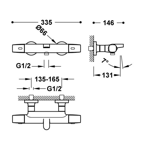 Robinet thermostatique mural pour baignoire et doucheSans accessoires Noir mat - TRES 19017404NM 