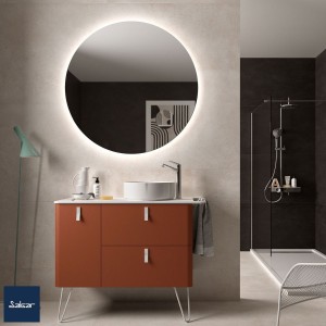 Meuble salle bain UNIIQ 900 gauche 1 porte 2 tiroirs TERRACOTA 897x540x450mm - SALGAR 96642 