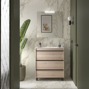 Meuble salle de bains 80cm 3 tiroir Chêne Naturel ATTILA - SALGAR 105217