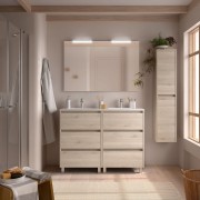 Meuble salle de bains 120cm 6 tiroirs et miroir Chêne Naturel NOJA - SALGAR 106202