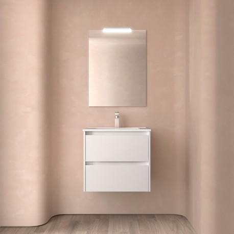 Meuble salle de bains 60cm 2 tiroirs Blanc Brillant NOJA - SALGAR 105372