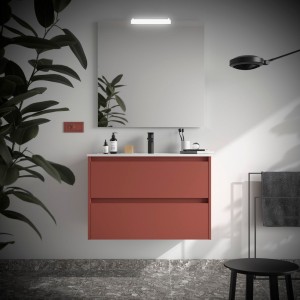 Meuble salle de bains 80cm 2 tiroirs Red Satin NOJA - SALGAR 105395