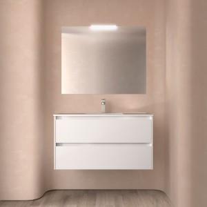 Meuble salle de bains 100cm 2 tiroirs Blanc Brillant NOJA - SALGAR 105426