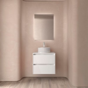 Meuble salle de bains et plan de toilette 70cm 2 tiroirs Blanc Brillant NOJA - SALGAR 105462