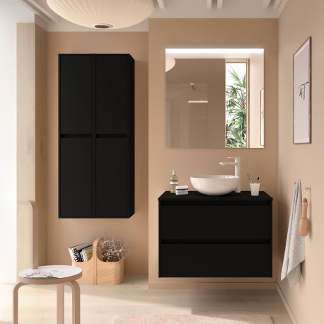 Meuble salle de bains et plan de toilette 100cm 2 tiroirs Black Satin NOJA - SALGAR 105509