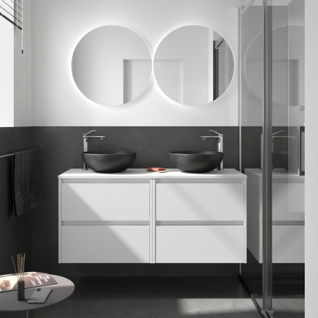 Meuble salle de bains et plan de toilette 140cm 4 tiroirs White Satin NOJA - SALGAR 105526