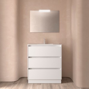 Meuble salle de bains 80cm 3 tiroirs et miroir White Satin NOJA - SALGAR 105629