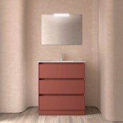 Meuble salle de bains 80cm 3 tiroirs et miroir Red Satin NOJA - SALGAR 105633