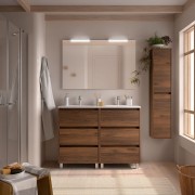 Meuble salle de bains 120cm 6 tiroirs et miroir Noyer Maya NOJA - SALGAR 106204