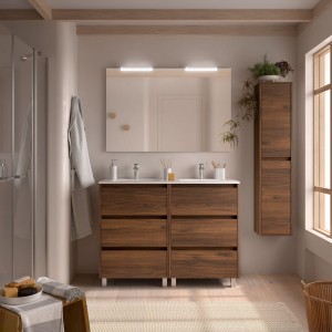 Meuble salle de bains 120cm 6 tiroirs et miroir Noyer Maya NOJA - SALGAR 106204