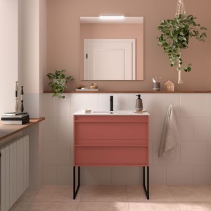 Meuble salle de bains + Vasque 80cm 2 tiroirs Red Satin ATTILA - SALGAR 104908