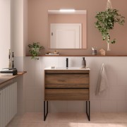 Meuble salle de bains + Vasque 80cm 2 tiroirs Noyer Maya ATTILA - SALGAR 104911