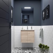 Meuble salle de bains et miroir 60cm 2 portes Chêne Naturel NOJA - SALGAR 105279