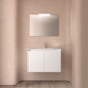 Meuble salle de bains et miroir 70cm 2 portes Blanc Brillant NOJA - SALGAR 105291