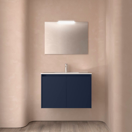 Meuble salle de bains et miroir 80cm 2 portes Blue Satin NOJA - SALGAR 105294