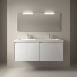 Meuble salle de bains et miroir 140cm 4 portes Blanc Brillant NOJA - SALGAR 105309