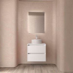 Meuble salle de bains et plan de toilette 70cm 2 tiroirs White Satin NOJA - SALGAR 105463