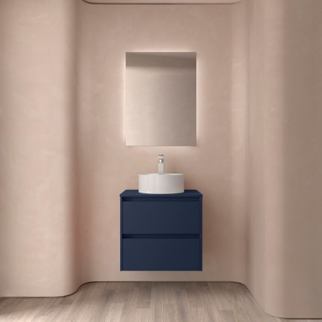 Meuble salle de bains et plan de toilette 70cm 2 tiroirs Blue Satin NOJA - SALGAR 105465
