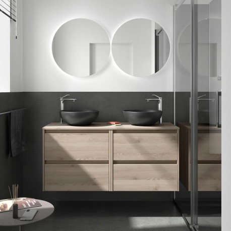 Meuble salle de bains et plan de toilette 140cm 4 tiroirs Chêne Naturel NOJA - SALGAR 105531