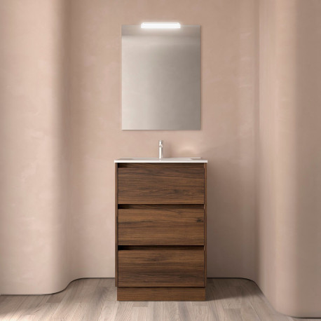Meuble salle de bains 60cm 3 tiroirs et miroir Noyer Maya NOJA - SALGAR 105627