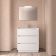 Meuble salle de bains 80cm 3 tiroirs et miroir White Satin NOJA - SALGAR 105629