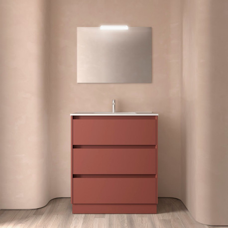 Meuble salle de bains 80cm 3 tiroirs et miroir Red Satin NOJA - SALGAR 105633