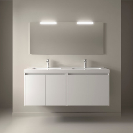 Meuble salle de bains et miroir 140cm 4 portes White Satin NOJA - SALGAR 105310
