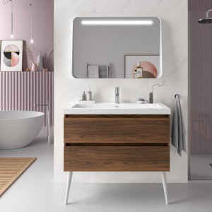 Meuble de salle de bain SPIRIT 1000 2 tiroirs métalliques NOYER MAYA - SALGAR 102850 