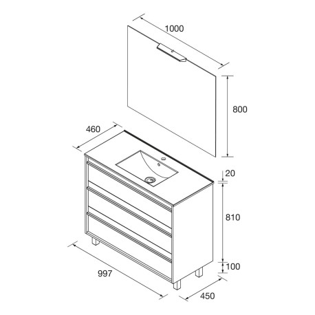 Meuble salle de bains 100cm 3 tiroirs Noyer Maya ATTILA - SALGAR 105227