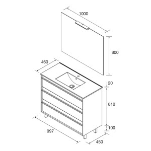 Meuble salle de bains 100cm 3 tiroirs Noyer Maya ATTILA - SALGAR 105227