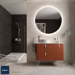 Meuble salle bain UNIIQ 900 droite 1 porte 2 tiroirs TERRACOTA 897x540x450mm - SALGAR 96643 