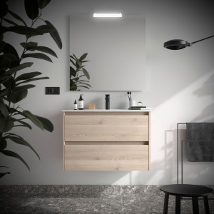 Meuble salle de bains 80cm 2 tiroirs Chêne Naturel NOJA - SALGAR 105396