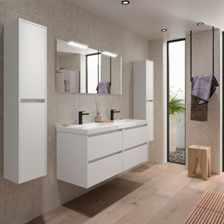 Meuble salle de bains 140cm 4 tiroirs et miroir White Satin NOJA - SALGAR 105445