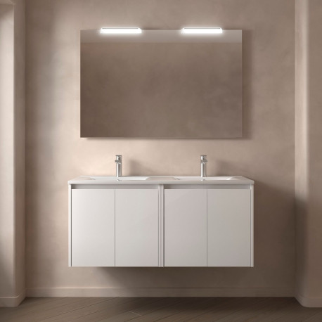 Meuble salle de bains et miroir 120cm 4 portes Blanc Brillant NOJA - SALGAR 105300