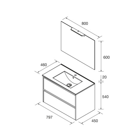 Meuble salle de bains 80cm 2 tiroirs Chêne Africain NOJA - SALGAR 105397