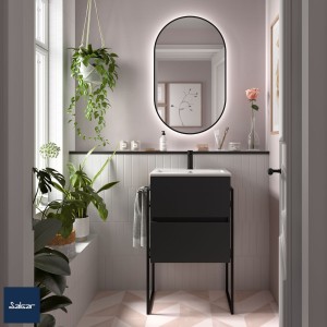 Meuble salle bain FUSSION LINE 500 fond 40 2 tiroirs BLACK VELVET 497x540x385mm - SALGAR 96679 