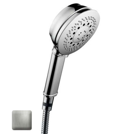 Ensemble sortie murale avec support orientable, flexible 150, douchette CLASSIC 3 jets  Nickel satiné - Bossini C17003C094